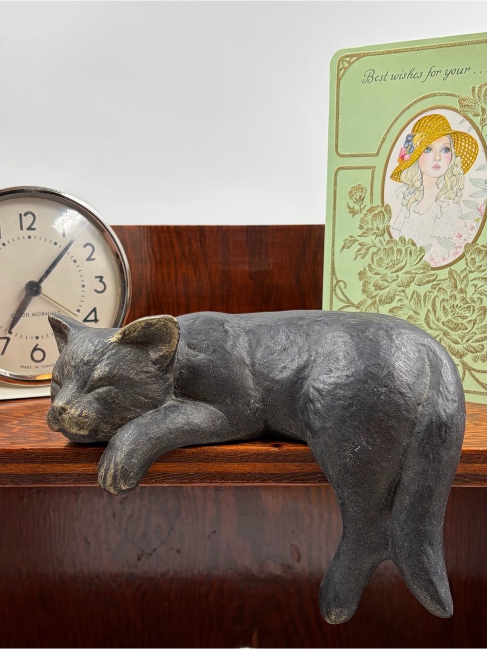 Black Sleeping Cat Ceramic Shelf Sitter / Black-Brown Colour with Bronzed Finish
